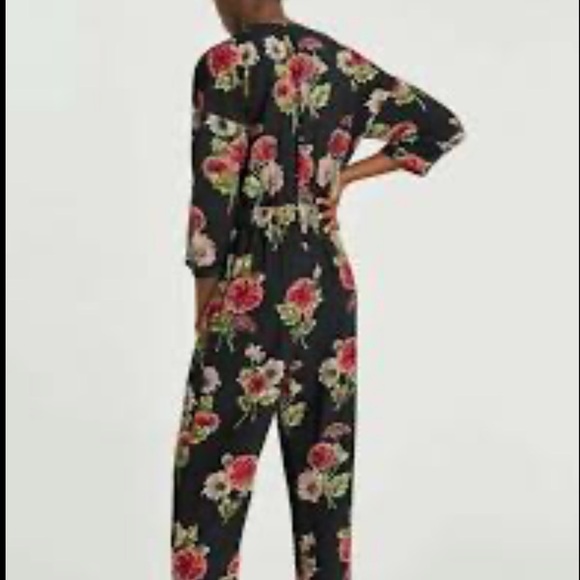Zara Dark Floral Cross Front Long Sleeve Jumpsuit | Size Extra Small - Picture 3 of 16